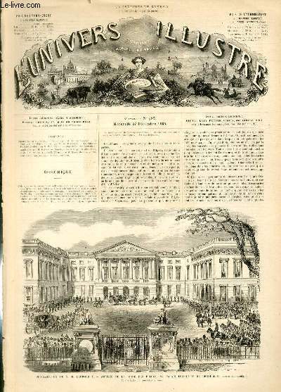 L'UNIVERS ILLUSTRE - HUITIEME ANNEE N 497 Proclamation de S. M. LopoldII - Arrive de la reine des Belges, au Palais lgislatif des Bruxelles