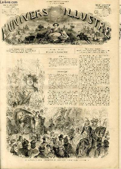 L'UNIVERS ILLUSTRE- NEUVIEME ANNEE N 511 Le carnaval  Paris