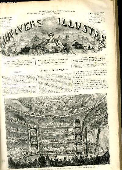 L'UNIVERS ILLUSTRE - DOUXIEME ANNEE N 745 La nouvelle salle du Vaudeville, construite sur les plans de M. Magne, architect - Dessin de M. Bertrand