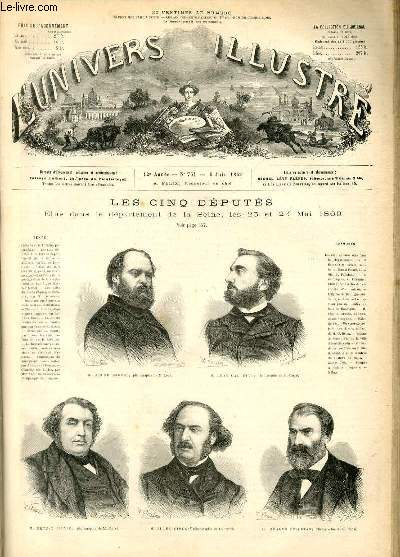 L'UNIVERS ILLUSTRE - DOUXIEME ANNEE N 751 Les cinq dputs lus dans le parlement de la Seine, les 23 et 24 Mai 1869