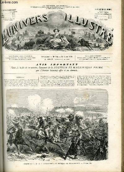 L'UNIVERS ILLUSTRE - TREIZIEME ANNEE N 814 - Charge du 8e et du 9e cuirassiers  la bataille de Reichshoffen.