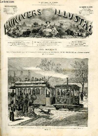 L'UNIVERS ILLUSTRE - DIX-NEUVIEME ANNEE N 1087 - Paris, les nouveaux tramways  vapeur, fonctionnant sur la ligne de Saint-Germain-des-Prs  la porte de Chatillon.