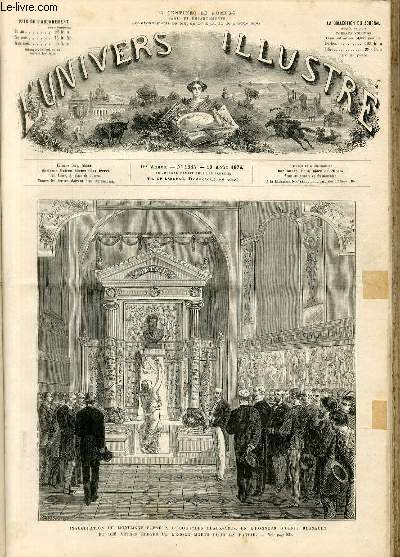 L'UNIVERS ILLUSTRE - DIX-NEUVIEME ANNEE N 1117 - Inauguration du monuent leve  l'cole des Beaux-Arts en l'honneur d'Henri Regnault et des autres leves de l'cole mort pour la patrie.