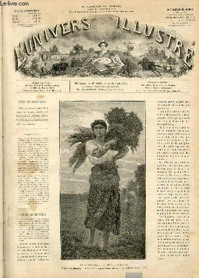 L'UNIVERS ILLUSTRE - VINGTIEME ANNEE N 1166 - La glaneuse, tableau de M.Jules Breton (d'aprs une photographie de M.Goupil)