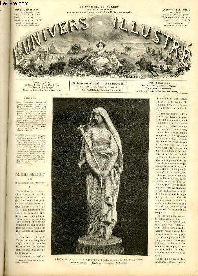 L'UNIVERS ILLUSTRE - VINGT ET UNIEME ANNEE N 1227 - Salon de 1878, la vierge au lys, statue en marbre, par M.E.Delaplanche, mdaille d'honneur (d'aprs une photographie de M.Marville).