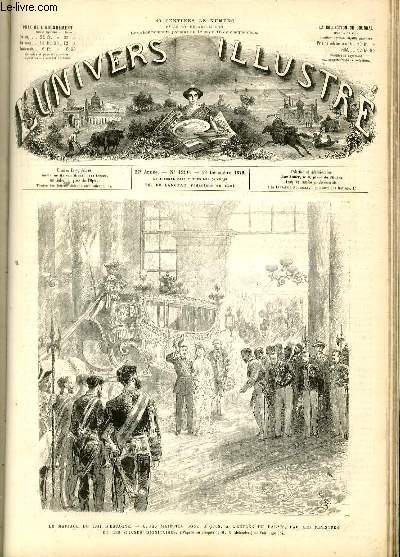 L'UNIVERS ILLUSTRE- VINGT-DEUXIEME ANNEE N 1290 - Le mariage du roi d'Espagne - Leurs majests sont reues,  l'entre du palais, par les ministres et les grands dignitaires (d'aprs un croquis de M.G. Melendez)