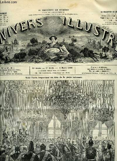 L'UNIVERS ILLUSTRE - VINGT-TROISIEME ANNEE N 1302 S. M. l'empereur de Russie recevant le corps dplomatique et les grands dignitaires de l'tat,  l'occasion du vingt-cinquime anniversaire de son avenement.