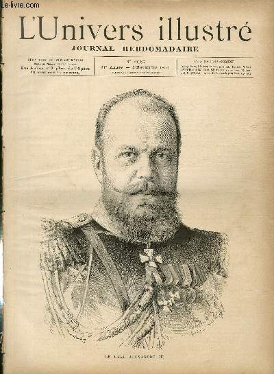 L'UNIVERS ILLUSTRE - TRENTE SEPTIEME ANNEE N 2067 Le czar Alexandre III