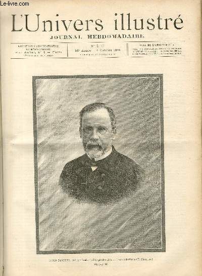 L'UNIVERS ILLUSTRE - TRENTE HUITIEME ANNEE N 2115 Louis Pasteur, dcd, Garches, le 29 Septembre 1895
