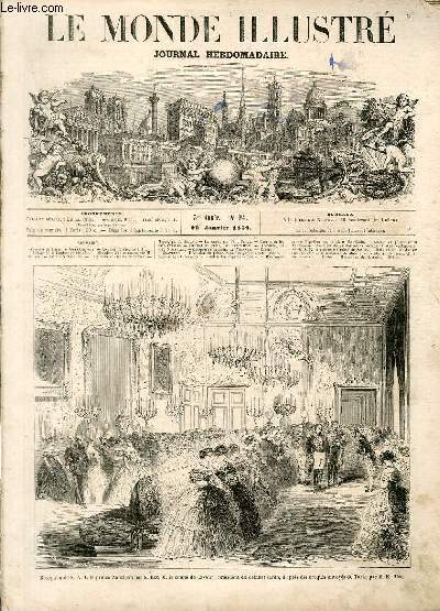 LE MONDE ILLUSTRE N°94 - Réception de S. A. I. le prince Napoléon par S. Exc. M. le comte de Cavour, président du cabinet sarde, d'après des croquis envoyé de Turin par M.E.Riou.