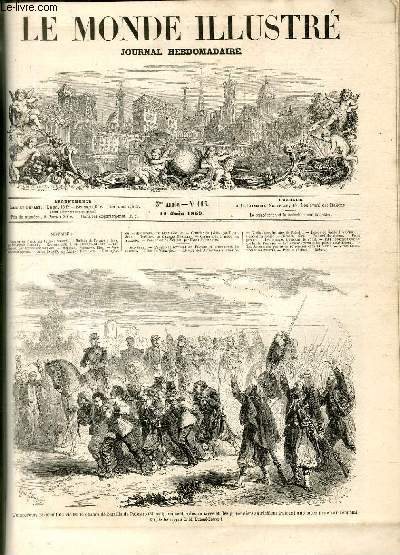 LE MONDE ILLUSTRE N113 L'empereur, revenant de visiter le champ de bataulle de Palestro (31 mai), rencontre des zouaves et des prisonniers autrichiens trainant un pice prise sur l'ennemi