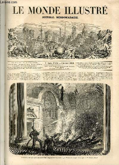 LE MONDE ILLUSTRE N134 Incendie de la salle des sances du snat, au palais du Luxembour, le 27 octobre.