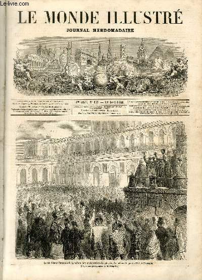 LE MONDE ILLUSTRE N159 Le roi Victor-Emmanuel rpondant aux acclamations du peuple, du balcon du palais Pitti,  Florence