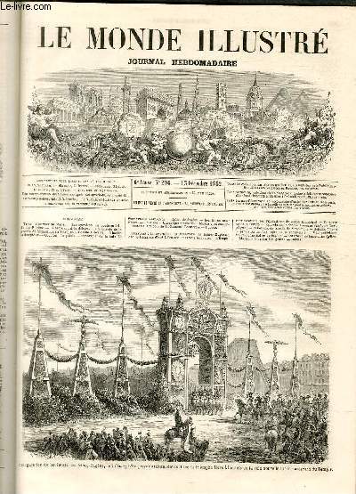 LE MONDE ILLUSTRE N296 - Inauguration du boulevard du Prince-Eugne, le 7 dcembre - L'Empereur arrivant devant l'arc de triomphe lev  l'entre de la voie nouvelle sur le boulevard du Temple.