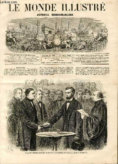 LE MONDE ILLUSTRE N416 Le prsient Lincoln renouvelant son serment  la Constitution, le 4 mars, au Capitole de Washington.