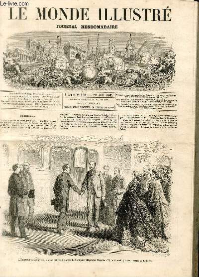 LE MONDE ILLUSTRE N420 L'Empereur Alexandre reu  son arrive  la gare du Nord par l'empereur Napolon III, le 12 avril