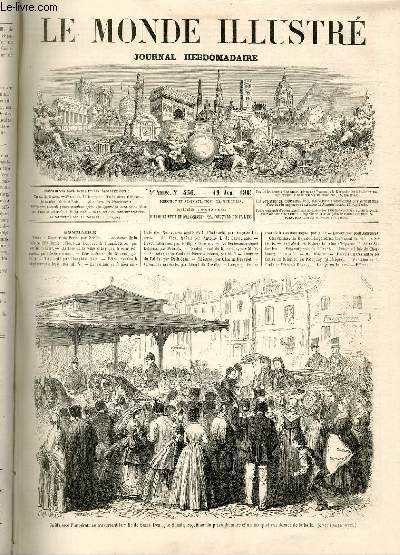 LE MONDE ILLUSTRE N436 Sa Majest l'Impratricetraversant la ville de Saint-Denis, le 8 aot, reoit sur la place du march un bouquet desdames de la halle