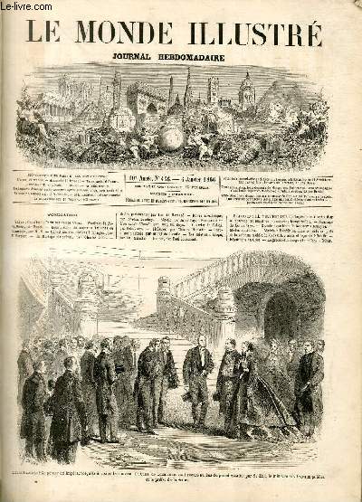 LE MONDE ILLUSTRE N456 Leurs Majests l'Empereur et l'Impratrice, allant visiter le nouveau Tribunal de Commerce, sont reues au bas du grand escalier par S. Exc. le ministre des travaux publics et le prfet de la Seine.