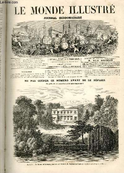 LE MONDE ILLUSTRE N547 - Belgique, Le chteau de Tervueren, rsidence actuelle de S. M. l'impratrice Charlotte. (d'aprs le croquis de M.L. Von Elliot).