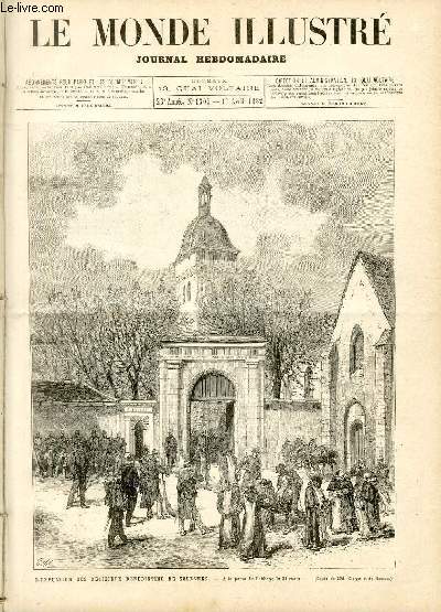 LE MONDE ILLUSTRE N1305 - L'expulsion des religieux bndictins de Solesmes,  la porte de l'abbaye le 22 mars.