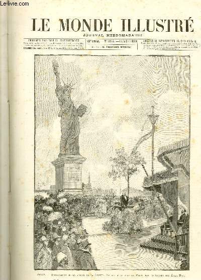 LE MONDE ILLUSTRE N1685 - Paris - Inauguration de la statue de la Libert, offerte  la ville de Paris, par la colonie des Etats-Unis.
