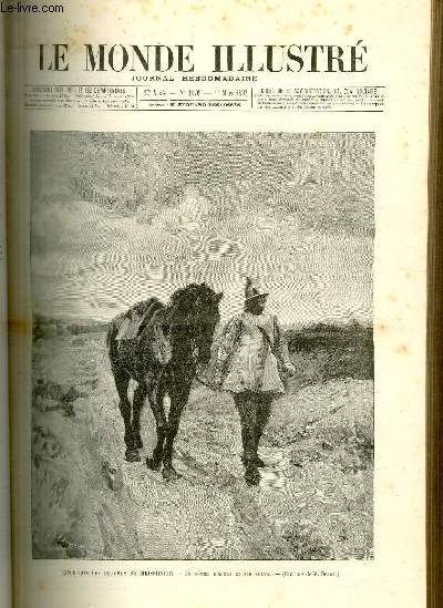 LE MONDE ILLUSTRE N1876 - Exposition des oeuvres de Meissonier - Un homme d'armes et son cheval. (gravure de M.Dochy).