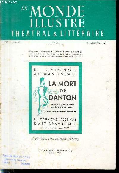 LE MONDE ILLUSTRE THEATRAL & LITTERAIRE N35 (supplment au n4485)