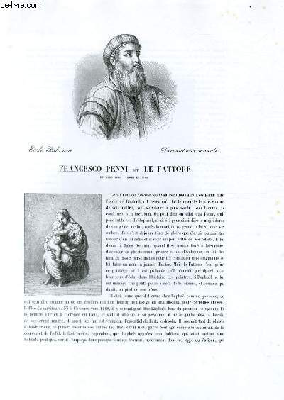 Biographie de Francesco Penni dit Le Fattore (né vers 1488 - mort en 1528) ; Ecole Italienne ; Décorations murales ; Extrait du Tome 1 de l'Histoire des peintres de toutes les écoles.