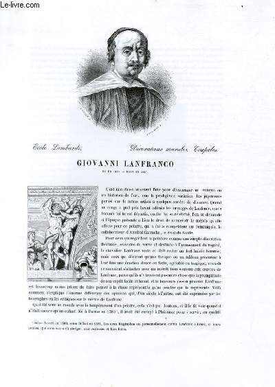 Biographie de Giovanni Lanfranco (né en 1580 - mort en 1647) ; Ecole Lombarde ; Décorations murales, Coupoles ; Extrait du Tome 1 de l'Histoire des peintres de toutes les écoles.