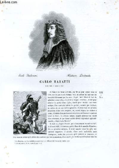 Biographie de Carlo Maratti (n en 1625 - mort en 1715) ; Ecole Italienne ; Histoire, Portraits ; Extrait du Tome 1 de l'Histoire des peintres de toutes les coles.