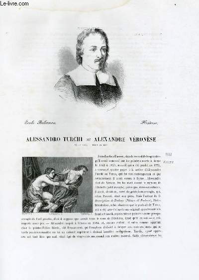 Biographie d'Alessandro Turchi dit Alexandre Véronèse (né en 1582, mort en 1650) ; Ecole Italienne ; Histoire ; Extrait du Tome 3 de l'Histoire des peintres de toutes les écoles.