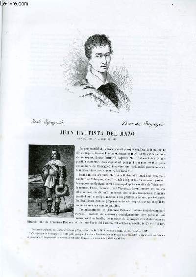 Biographie de Juan Bautista del Mazo (n vers 1645, mort en 1687) ; Ecole Espagnole ; Portraits, Paysages ; Extrait du Tome 6 de l'Histoire des peintres de toutes les coles.