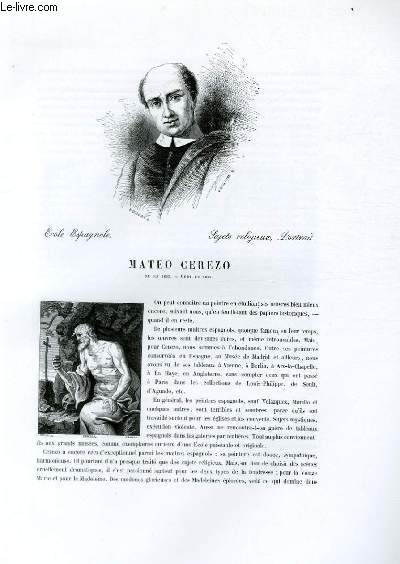 Biographie de Mateo Cerezo (1635-1675) ; Ecole Espagnole ; Sujets religieux, Portrait ; Extrait du Tome 6 de l'Histoire des peintres de toutes les coles.