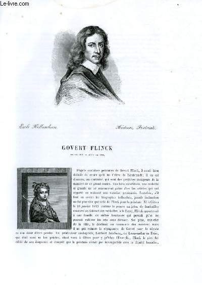 Biographie de Govert Flinck (1615-1660) ; Ecole Hollandaise ; Histoire, Portraits ; Extrait du Tome 9 de l'Histoire des peintres de toutes les coles.
