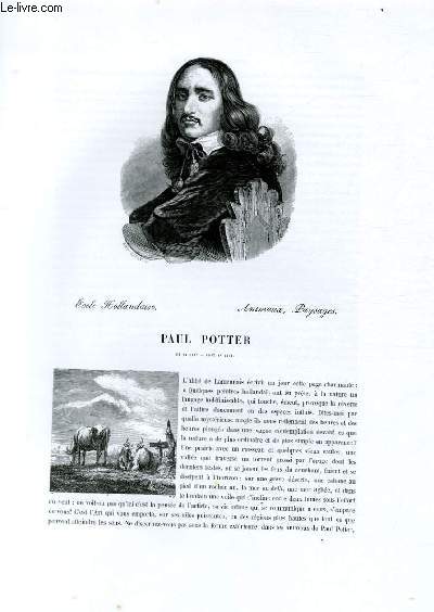 Biographie de Paul Potter (1625-1654) ; Ecole Hollandaise ; Animaux, Paysages ; Extrait du Tome 10 de l'Histoire des peintres de toutes les coles.