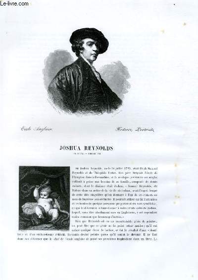 Biographie de Joshua Reynolds (1723-1792) ; Ecole Anglaise ; Histoire, Portraits ; Extrait du Tome 14 de l'Histoire des peintres de toutes les coles.