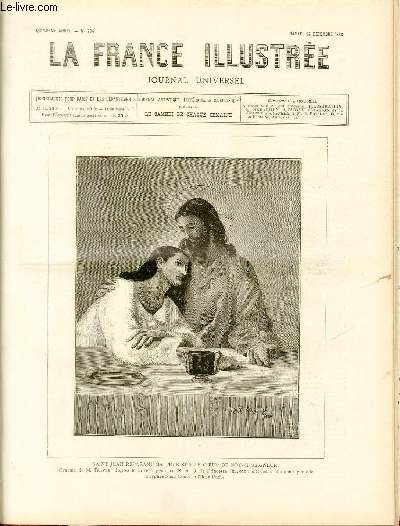 LA FRANCE ILLUSTREE N 734 Saint Jean reposant sa tte sur le coeur de notre seigneur - Gravure de M. Traver, d'aprs le tableau peint par S. A. R. la Princesse Blanche d'Orlans et donn par elle  l'glise Saint-Louis en l'Ile,  Paris.