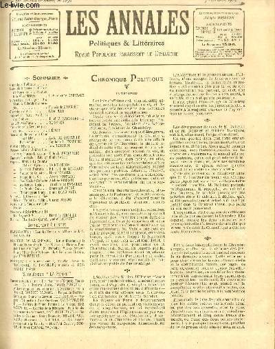 LES ANNALES POLITIQUES ET LITTERAIRES N 1076 (1er semestre) Silhouettes et Croquis - Une visite  Gabriel d'Annunzio, par Francis de Croisset.