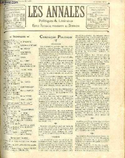 LES ANNALES POLITIQUES ET LITTERAIRES N 1085 (1er semestre) Notes et Croquis - Morale du jour, par Abel Hermant.