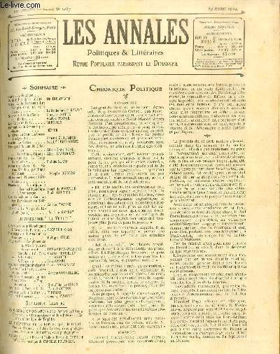 LES ANNALES POLITIQUES ET LITTERAIRES N 1087 (1er semestre) Souvenirs d'Italie - Rome, par Franois Coppe. Naples, par Anatole France.