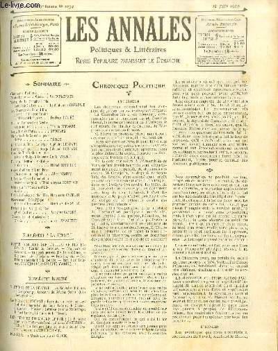 LES ANNALES POLITIQUES ET LITTERAIRES N 1094 (1er semestre) Propos Fantaisistes - Vistes Acadmiques, par Tristan Bernard.