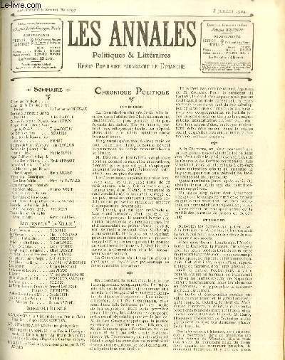 LES ANNALES POLITIQUES ET LITTERAIRES N 1097 (2e semestre) Souvenirs Littraires - Charles Monselet, par Jules Claretie.