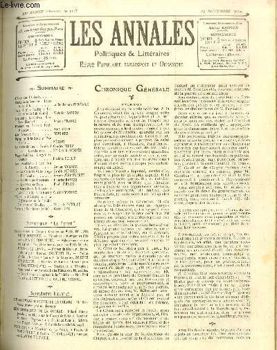 LES ANNALES POLITIQUES ET LITTERAIRES N 1118 (2e semestre) Souvenirs Littraires - Gustave Flaubert, par Anatole France.