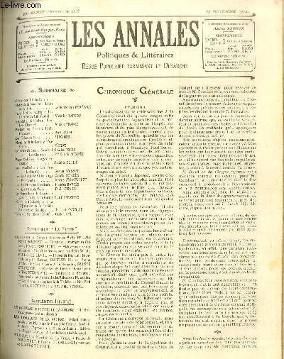 LES ANNALES POLITIQUES ET LITTERAIRES N 1118 (2e semestre) Souvenirs Littraires - Gustave Flaubert, par Anatole France.