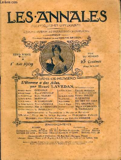 LES ANNALES POLITIQUES ET LITTERAIRES N 1362 Croquis et Impressions - L'Homme  des ailes, par Henri Lavedan.