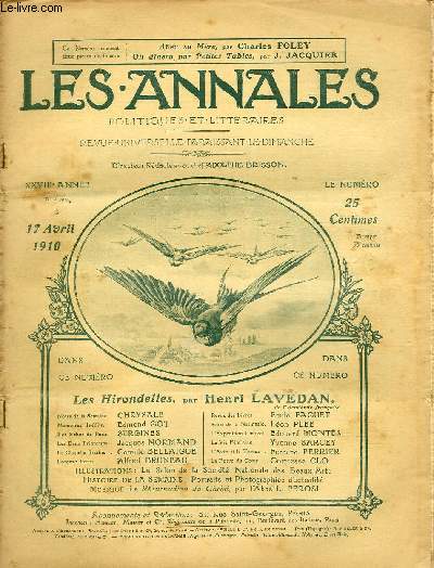 LES ANNALES POLITIQUES ET LITTERAIRES N 1399 Croquis Parisiens - Hirondelles, par Henri Lavedan.