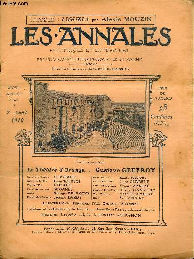 LES ANNALES POLITIQUES ET LITTERAIRES N 1415 Les Jardins de l'Histoire - Le thtre d'Orange, par Gustave Geffroy.