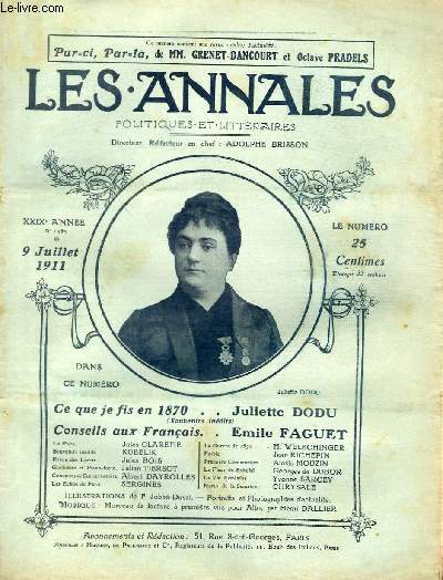 LES ANNALES POLITIQUES ET LITTERAIRES N 1463 Les Miettes de l'Histoire - Ce que j'ai fait en 1870, par Juliette Dodu.