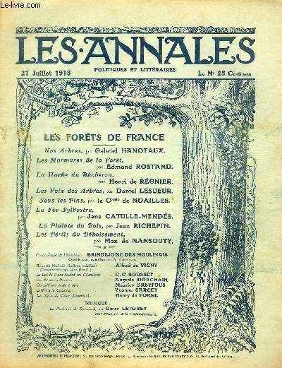 LES ANNALES POLITIQUES ET LITTERAIRES N 1570 La fort - Les arbres de France, par Gabriel Hanotaux.