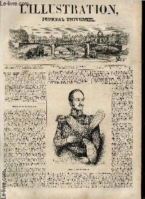 L'ILLUSTRATION JOURNAL UNIVERSEL N 67 - Histoire de la Semaine. Portrait de S. M. Nicolas hr, empereur de Russie. - Thtres. Thtre-Franais : Le Mari  la campagne; Varits : le Chevalier de Grignon. - Courrier de Paris. Mademoiselle Taglioni dans...